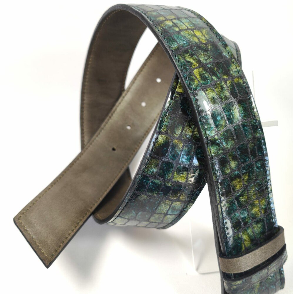 Ceinture reversible femme Croco vert / Kaki